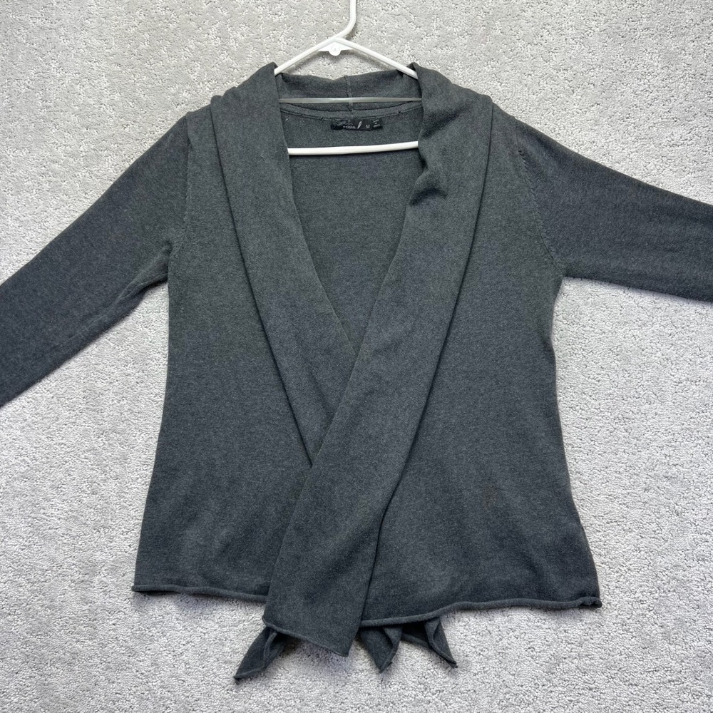 Prana Cardigan Womens Medium Gray Georgia Wrap Organic Cotton Peplum Open Front